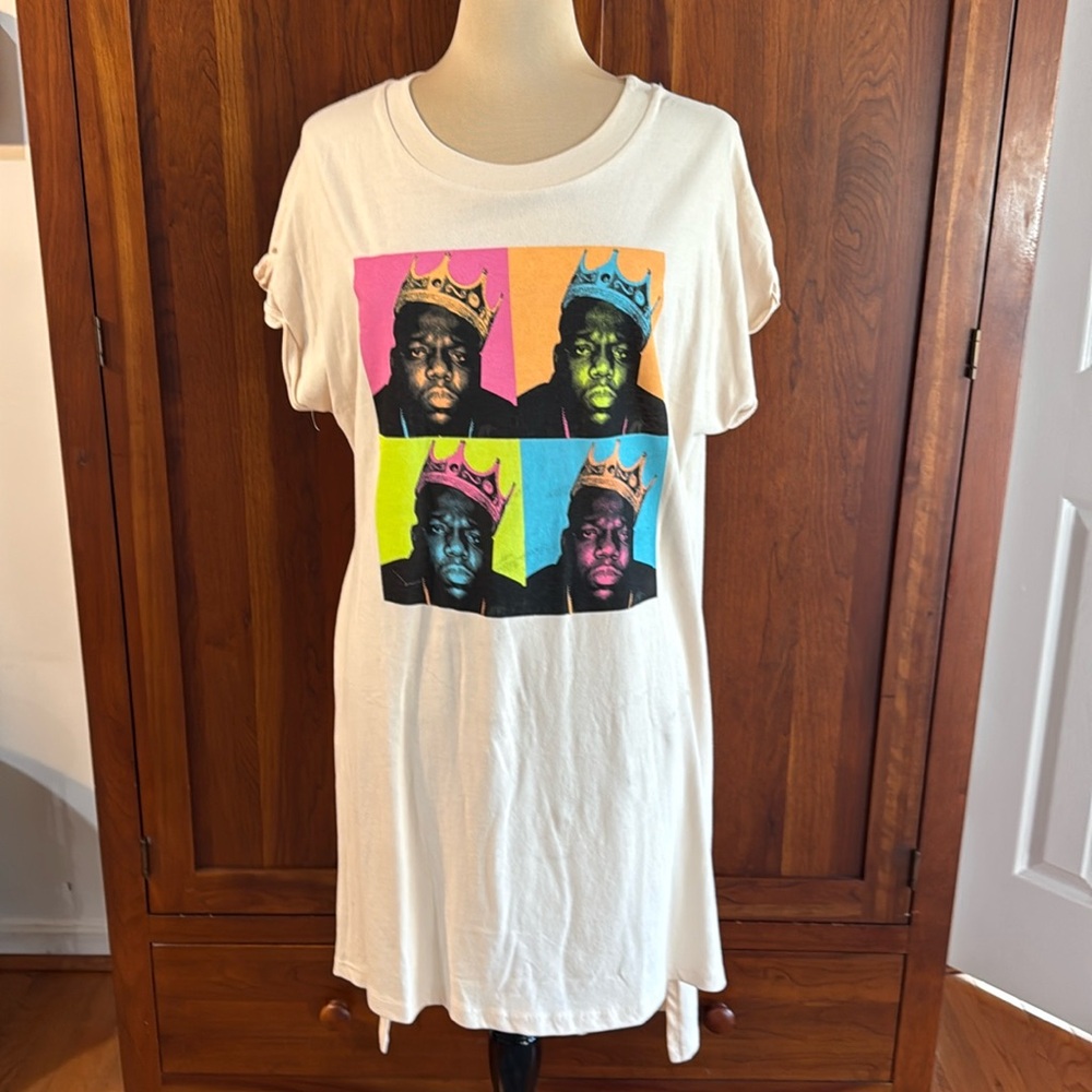 Graphic Pop Art Biggie Crown Tee Dress - White